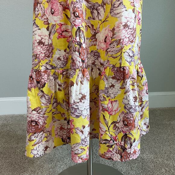 Yellow Floral Print Sleeveless A-Line Midi Dress Size 10 BARDOT Colorful Linen - Picture 6 of 12